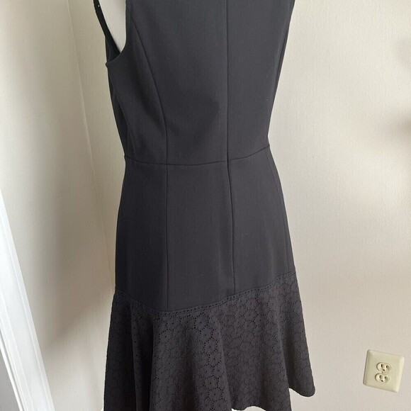 J Crew Collection Dress Paneled Eyelet Sleeveless Fit Flare Ponte Knit Black 8 - Picture 14 of 14